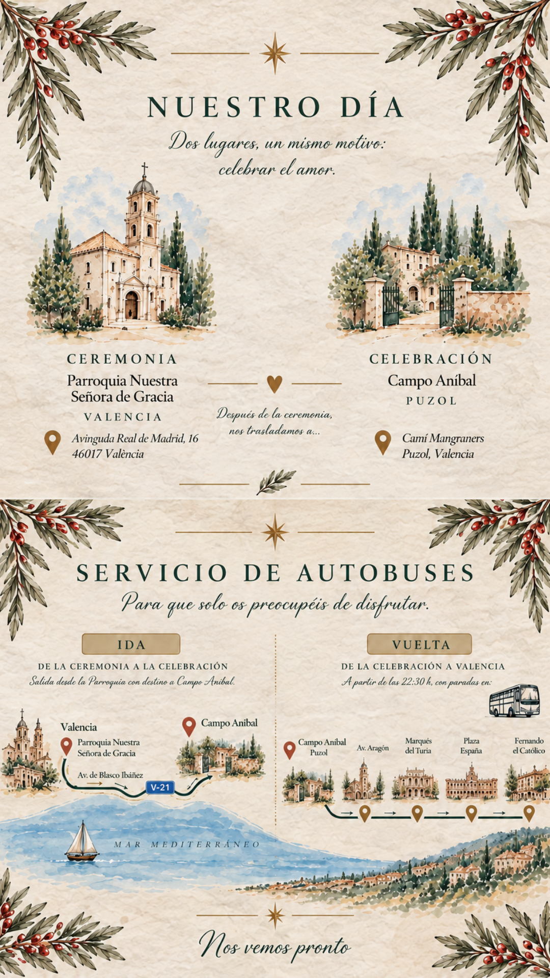 Información de ubicaciones y transporte para la boda de Andreína y Jesús